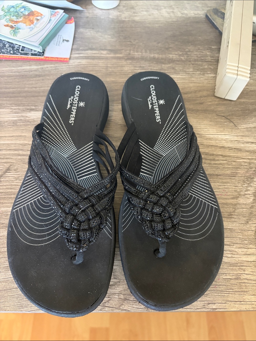 Cloudsteppers by Clarks Black Beaded Braided Thong Sandals
